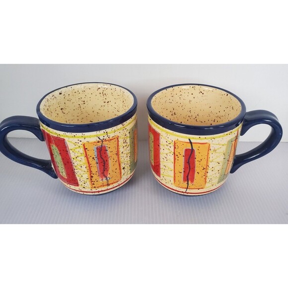 2 Pfaltzgraff SEDONA Stoneware Coffee Soup Mugs Spatter Colorful Hand Painted - Picture 2 of 7